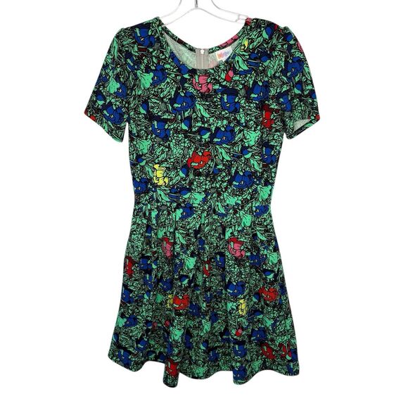 Lularoe Amelia Dress Bright Green Floral Print Fit Flare Dress Size Medium - Picture 1 of 10
